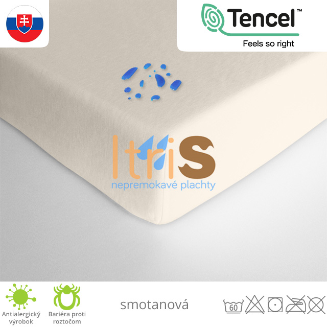 Nepremokavá plachta napínacia s PU záterom - TENCEL®, smotanová Nepremokavá plachta napínacia s PU záterom - TENCEL®, smotanová