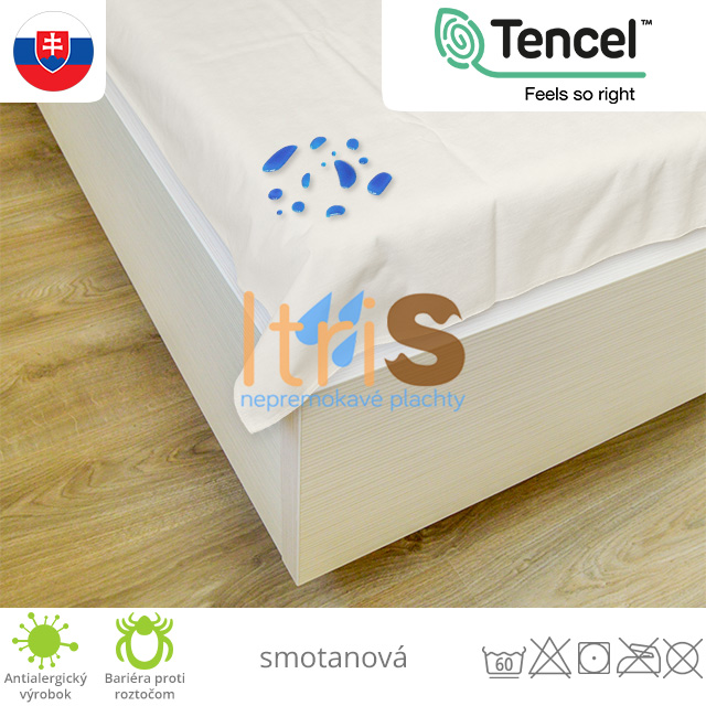 Nepremokavá plachta rovná s PU záterom - TENCEL®, smotanová