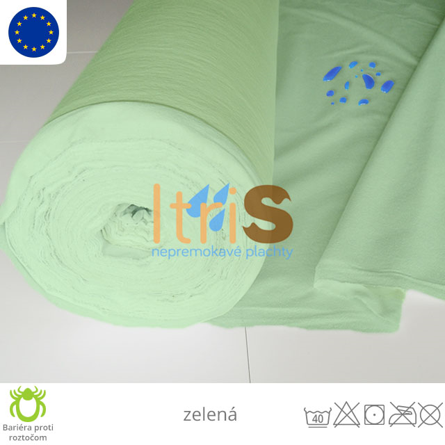 Nepremokavá metráž s PU záterom - froté, zelená