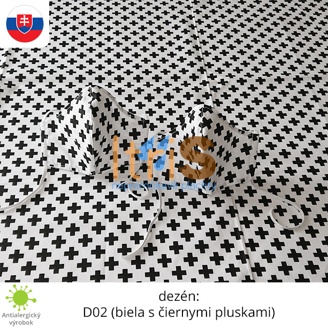 Ochranné bavlnené dvojvrstvové rúško - D02 (biela s čiernymi pluskami) Ochranné bavlnené dvojvrstvové rúško - D02 (biela s čiernymi pluskami)