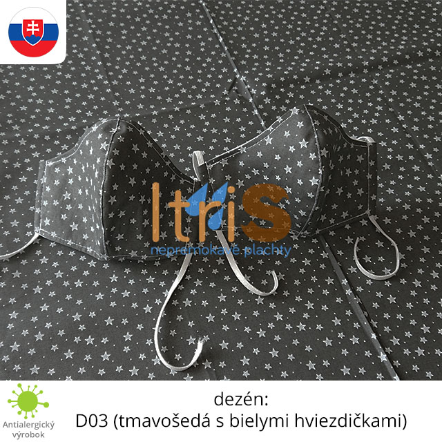 Ochranné bavlnené dvojvrstvové rúško - D03 (tmavošedá s bielymi hviezdičkami) Ochranné bavlnené dvojvrstvové rúško - D03 (tmavošedá s bielymi hviezdičkami)