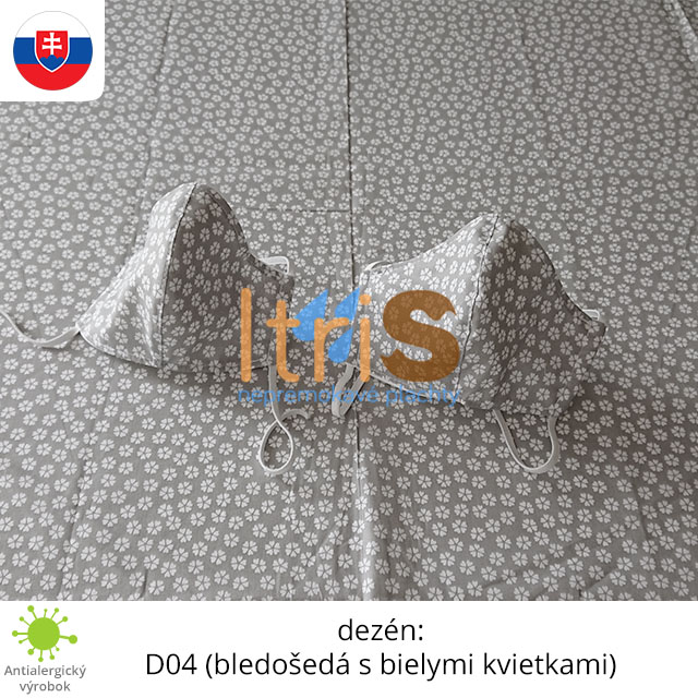 Ochranné bavlnené dvojvrstvové rúško - D04 (bledošedá s bielymi kvietkami) Ochranné bavlnené dvojvrstvové rúško - D04 (bledošedá s bielymi kvietkami)