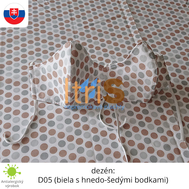 Ochranné bavlnené dvojvrstvové rúško - D05 (biela s hnedo-šedými bodkami) Ochranné bavlnené dvojvrstvové rúško - D05 (biela s hnedo-šedými bodkami)