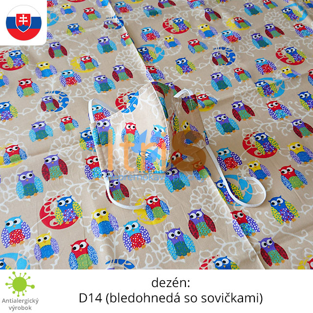 Ochranné bavlnené dvojvrstvové rúško - D14 (bledohnedá so sovičkami) Ochranné bavlnené dvojvrstvové rúško - D14 (bledohnedá so sovičkami)