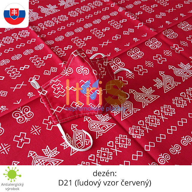 Ochranné bavlnené dvojvrstvové rúško - D21 (ľudový vzor - červený) Ochranné bavlnené dvojvrstvové rúško - D21 (ľudový vzor - červený)