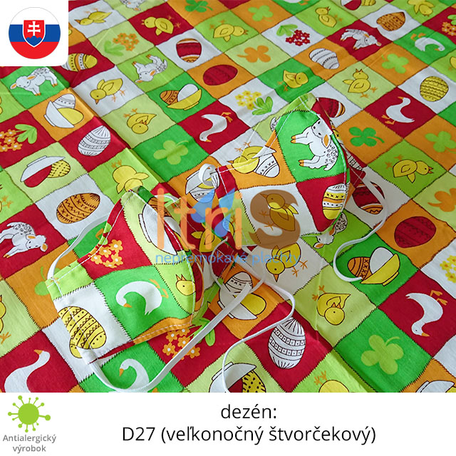 Ochranné bavlnené dvojvrstvové rúško - D27 (veľkonočný štvorčekový) Ochranné bavlnené dvojvrstvové rúško - D27 (veľkonočný štvorčekový)
