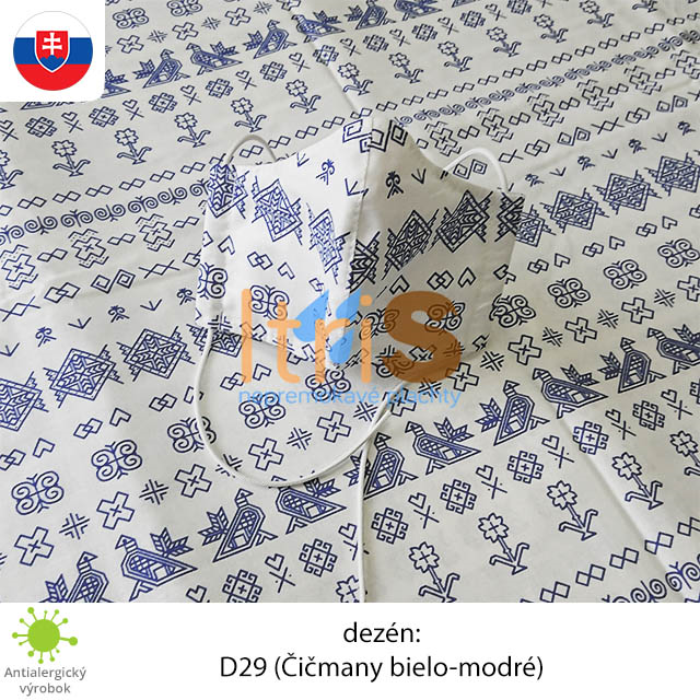 Ochranné bavlnené dvojvrstvové rúško - D29 (Čičmany bielo-modré) Ochranné bavlnené dvojvrstvové rúško - D29 (Čičmany bielo-modré)