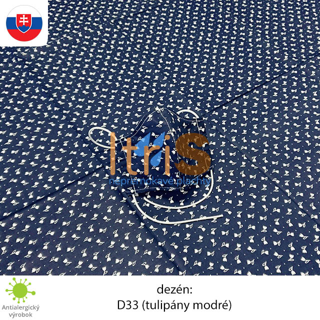Ochranné bavlnené dvojvrstvové rúško - D33 (Tulipány modré) Ochranné bavlnené dvojvrstvové rúško - D33 (Tulipány modré)