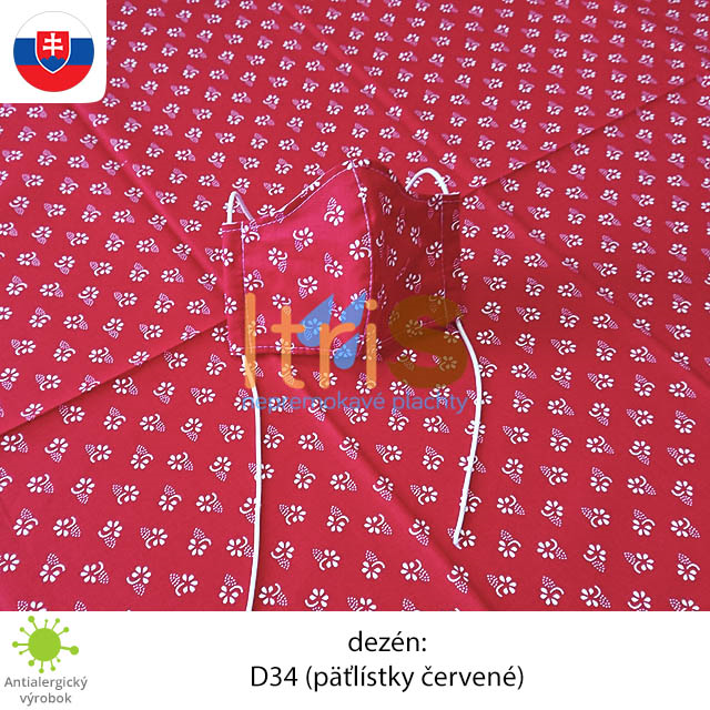 Ochranné bavlnené dvojvrstvové rúško - D34 (Päťlístky červené) Ochranné bavlnené dvojvrstvové rúško - D34 (Päťlístky červené)