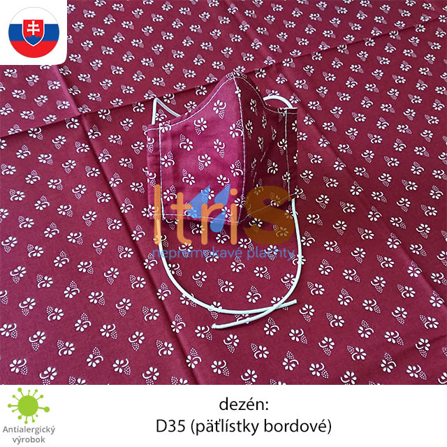 Ochranné bavlnené dvojvrstvové rúško - D35 (Päťlístky bordové) Ochranné bavlnené dvojvrstvové rúško - D35 (Päťlístky bordové)