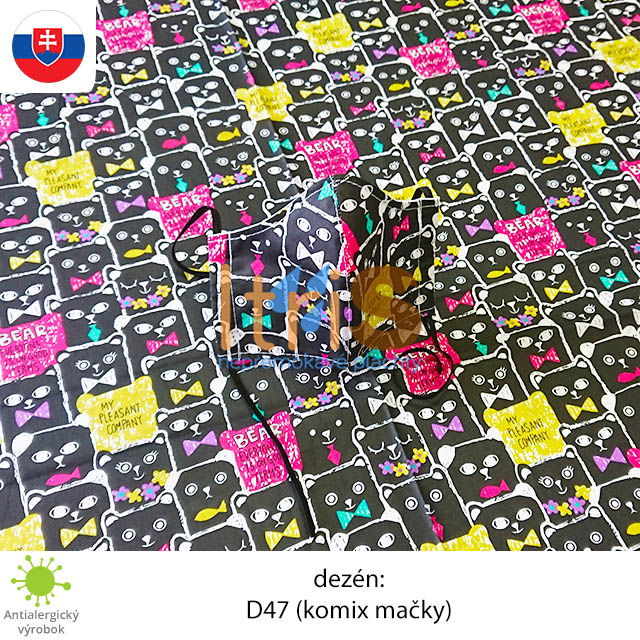 Ochranné bavlnené dvojvrstvové rúško - D47 (Komix mačky) Ochranné bavlnené dvojvrstvové rúško - D47 (Komix mačky)