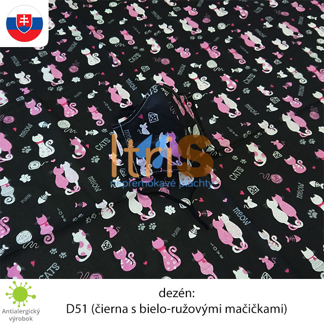 Ochranné bavlnené dvojvrstvové rúško - D51 (čierna s bielo-ružovými mačičkami) Ochranné bavlnené dvojvrstvové rúško - D51 (čierna s bielo-ružovými mačičkami)